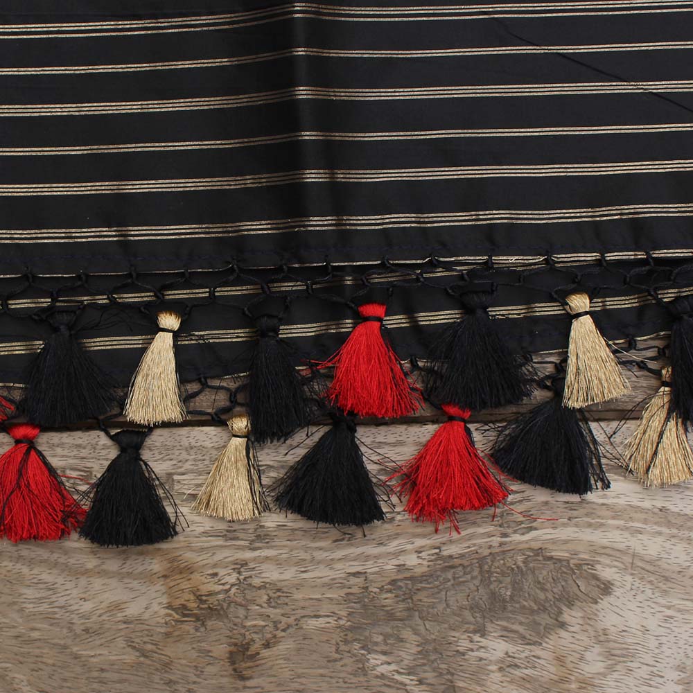 Black Pure Katan Silk Banarasi Handwoven Dupatta