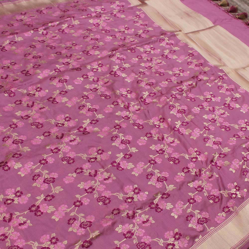 Pink Lavender Pure Katan Silk Banarasi Handloom Dupatta