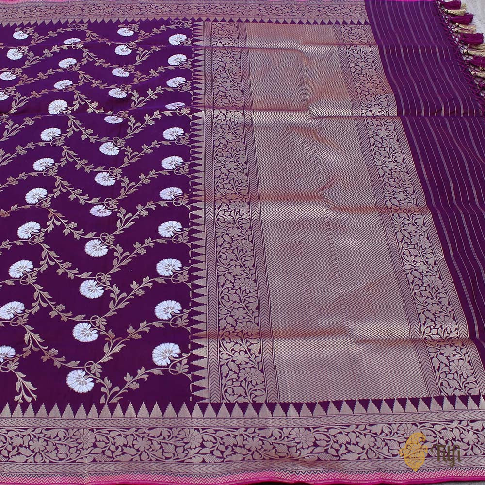 Magenta Pure Katan Silk Banarasi Handloom Dupatta
