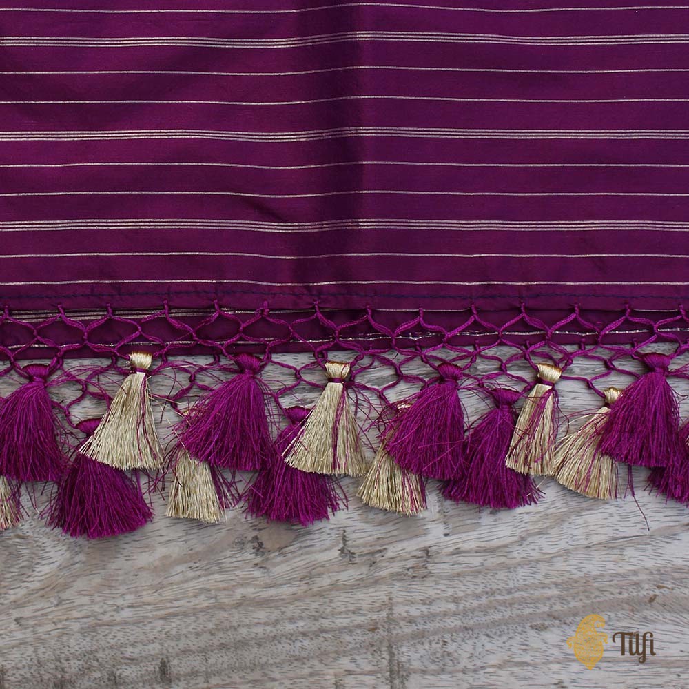 Magenta Pure Katan Silk Banarasi Handloom Dupatta