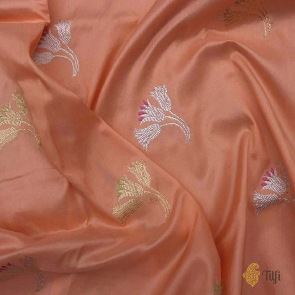 Peach Pure Katan Silk Banarasi Handloom Dupatta