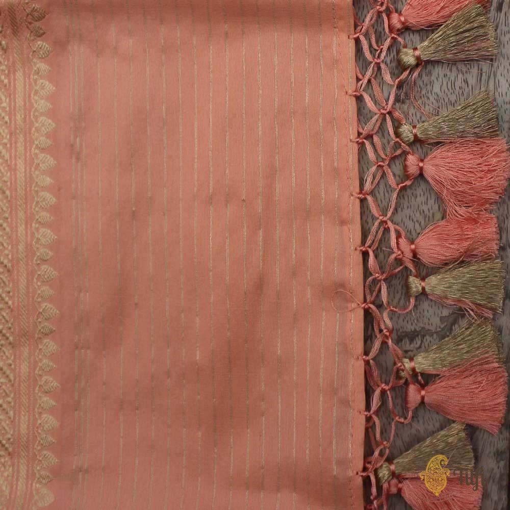 Peach Pure Katan Silk Banarasi Handloom Dupatta