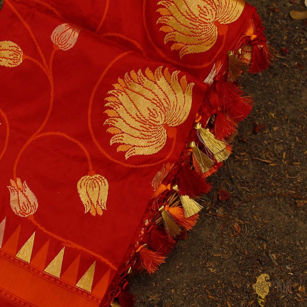 Red Pure Katan Silk Banarasi Handloom Dupatta