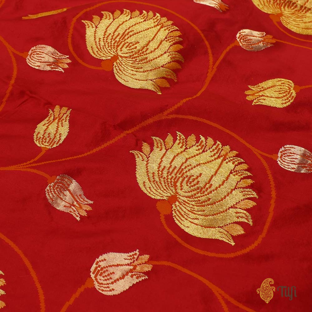 Red Pure Katan Silk Banarasi Handloom Dupatta