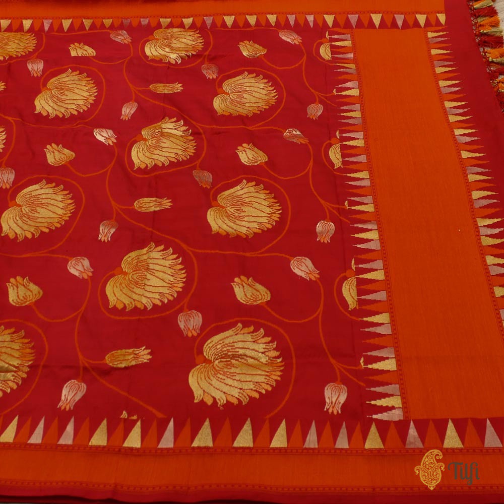 Red Pure Katan Silk Banarasi Handloom Dupatta