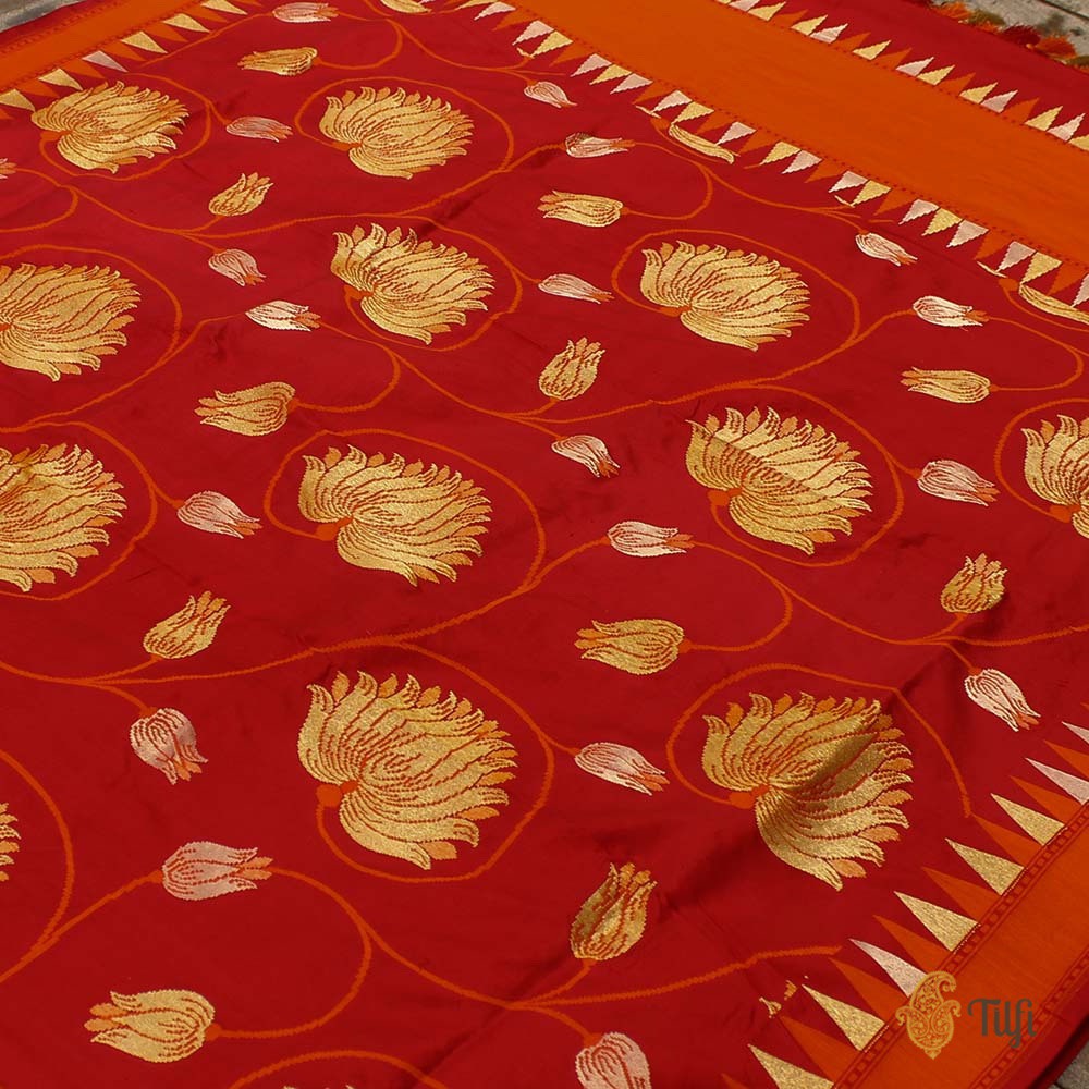 Red Pure Katan Silk Banarasi Handloom Dupatta