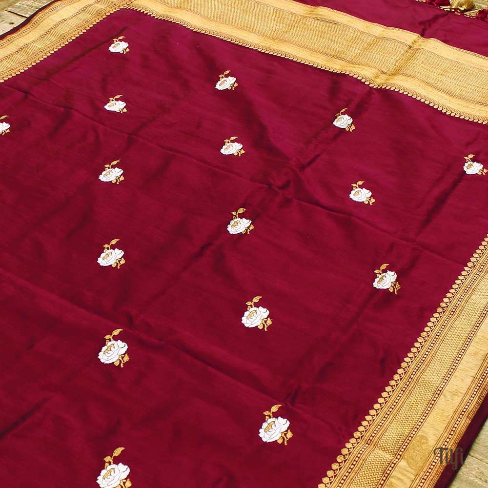 Black-Magenta Pure Katan Silk Banarasi Handloom Dupatta