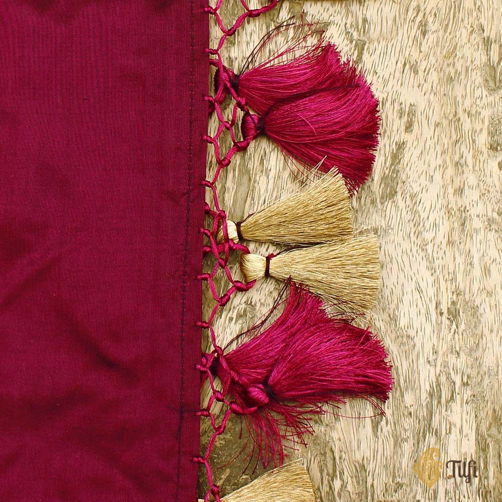 Black-Magenta Pure Katan Silk Banarasi Handloom Dupatta