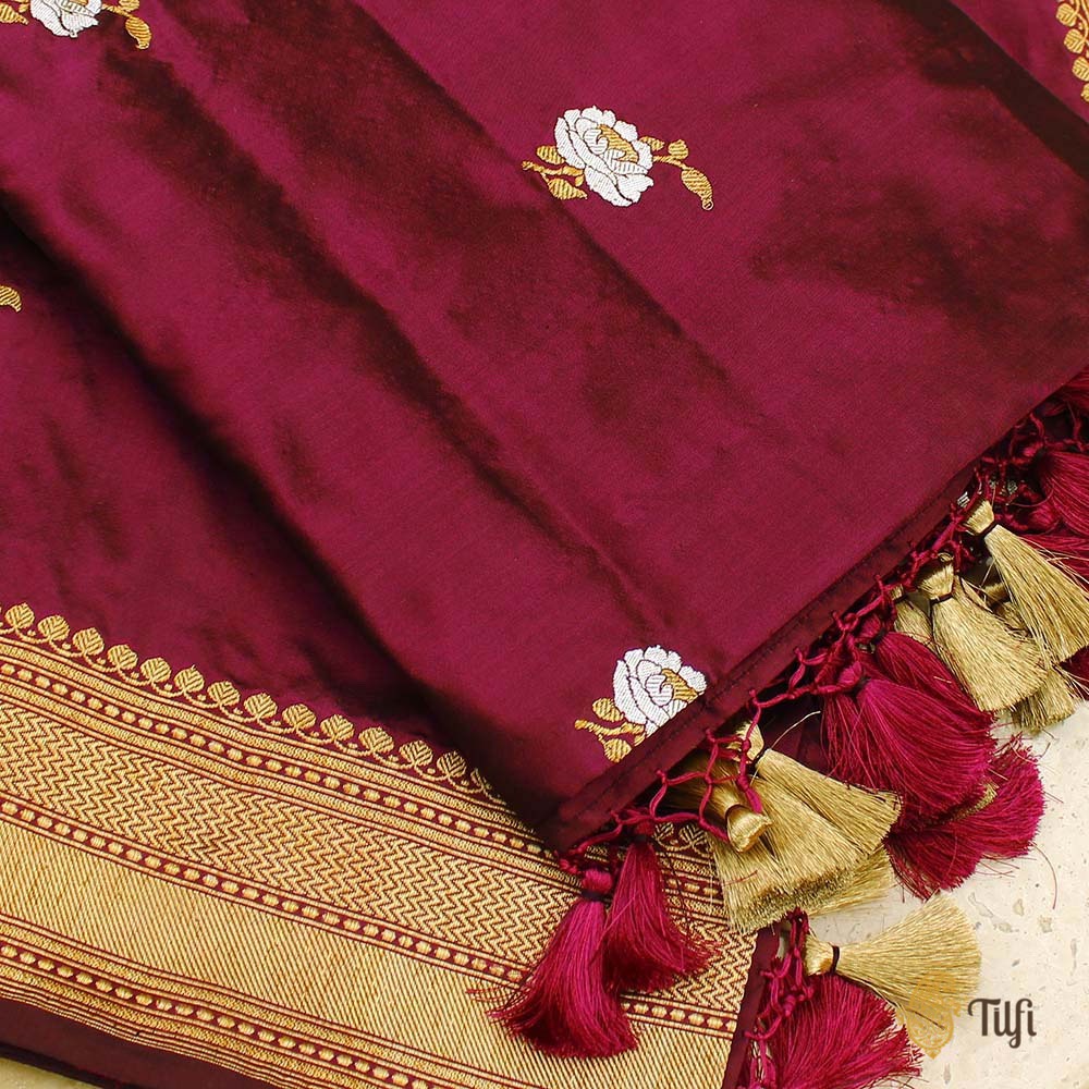 Black-Magenta Pure Katan Silk Banarasi Handloom Dupatta