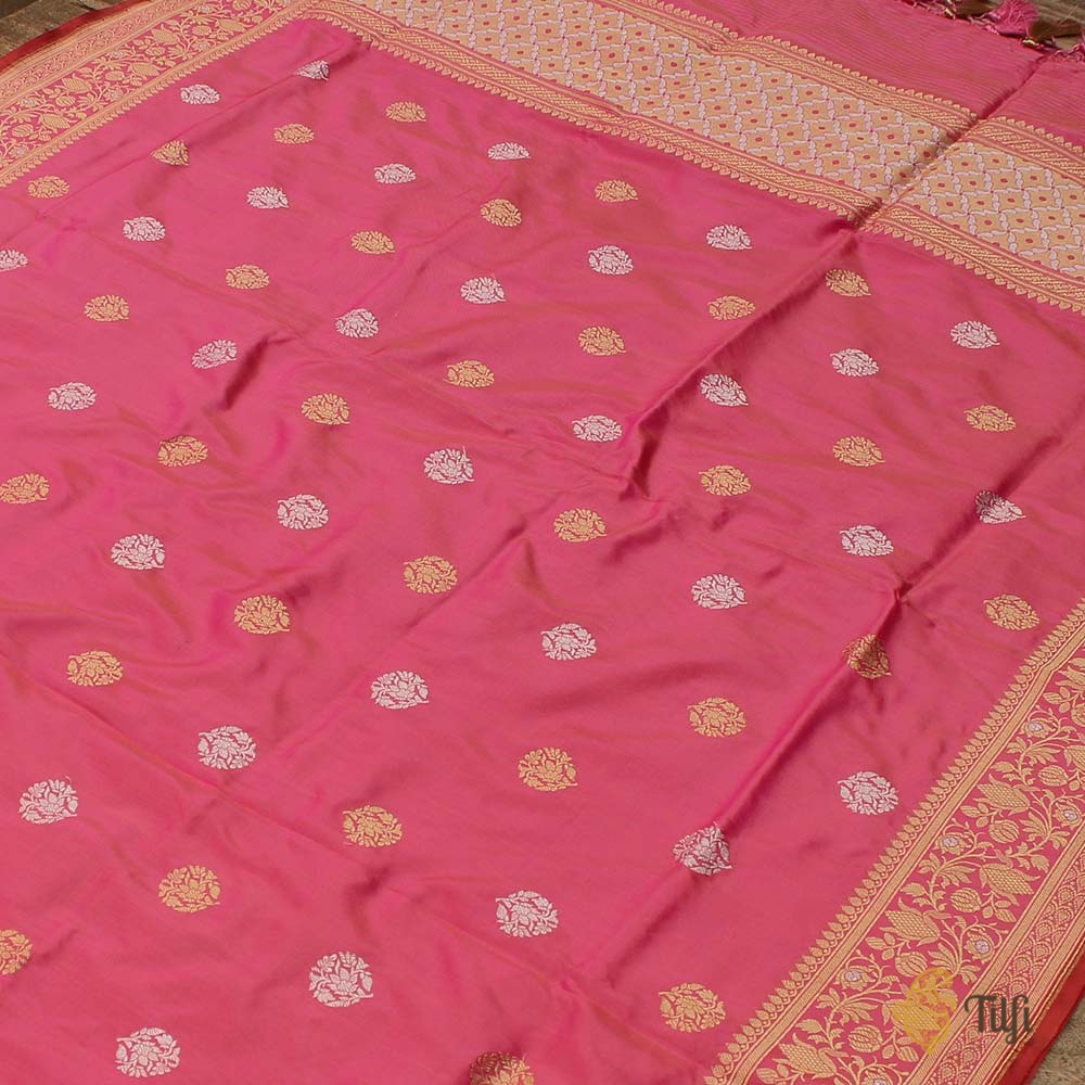 Pink Pure Katan Silk Banarasi Handloom Dupatta