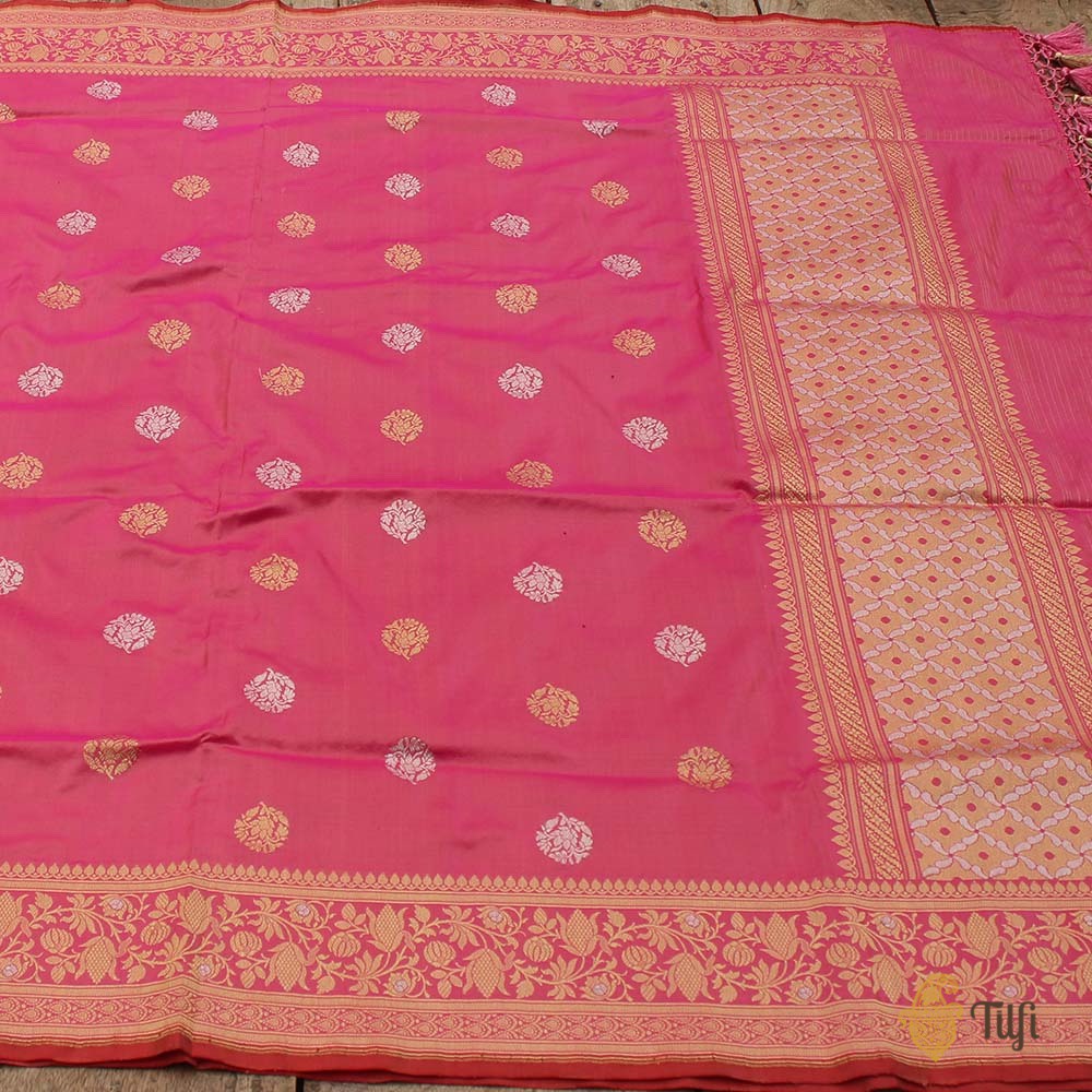 Pink Pure Katan Silk Banarasi Handloom Dupatta