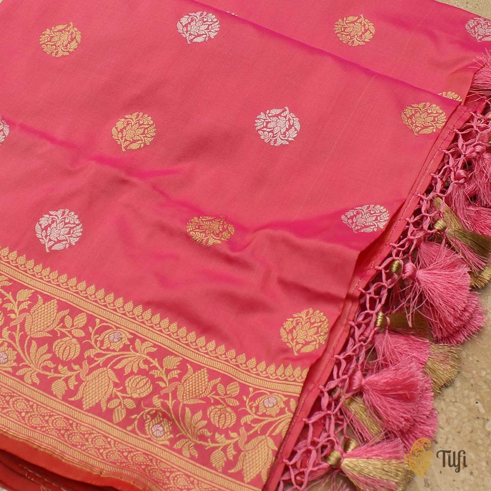 Pink Pure Katan Silk Banarasi Handloom Dupatta