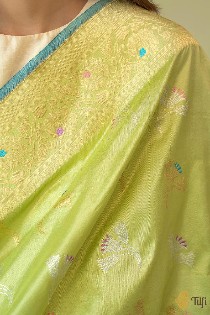 Pista Green Pure Katan Silk Banarasi Handloom Dupatta