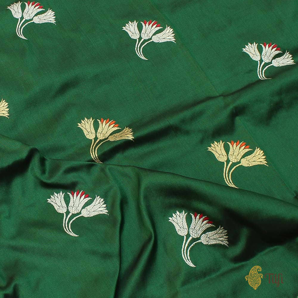 Bottle Green Pure Katan Silk Banarasi Handloom Dupatta
