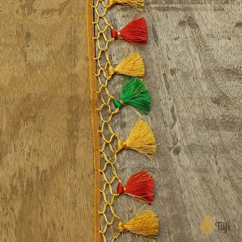 Yellow Pure Kora Net Banarasi Handloom Dupatta