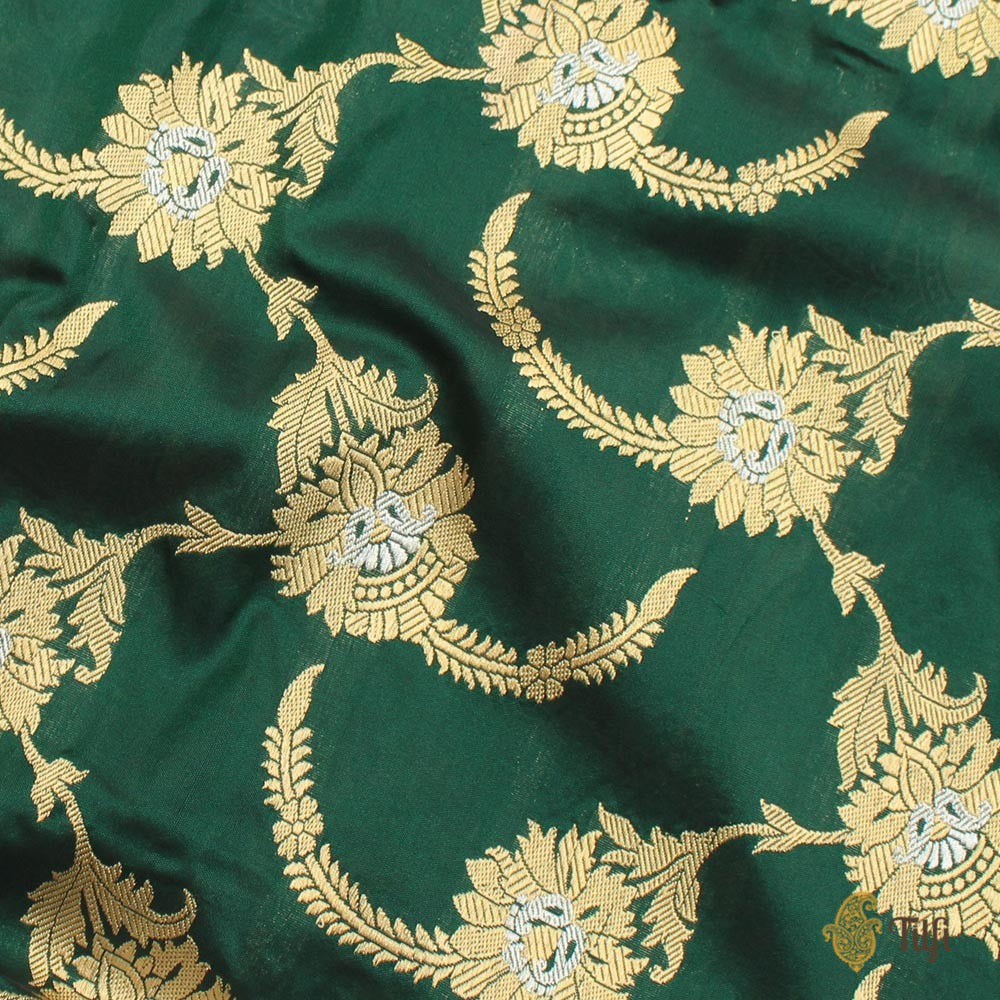 Bottle Green Pure Katan Silk Kadwa Jangla Handloom Dupatta