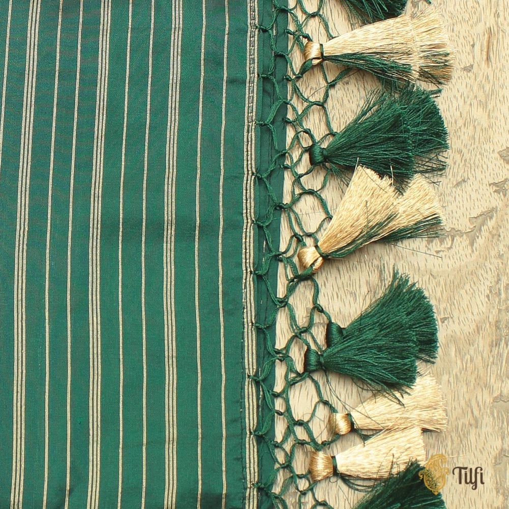 Bottle Green Pure Katan Silk Kadwa Jangla Handloom Dupatta