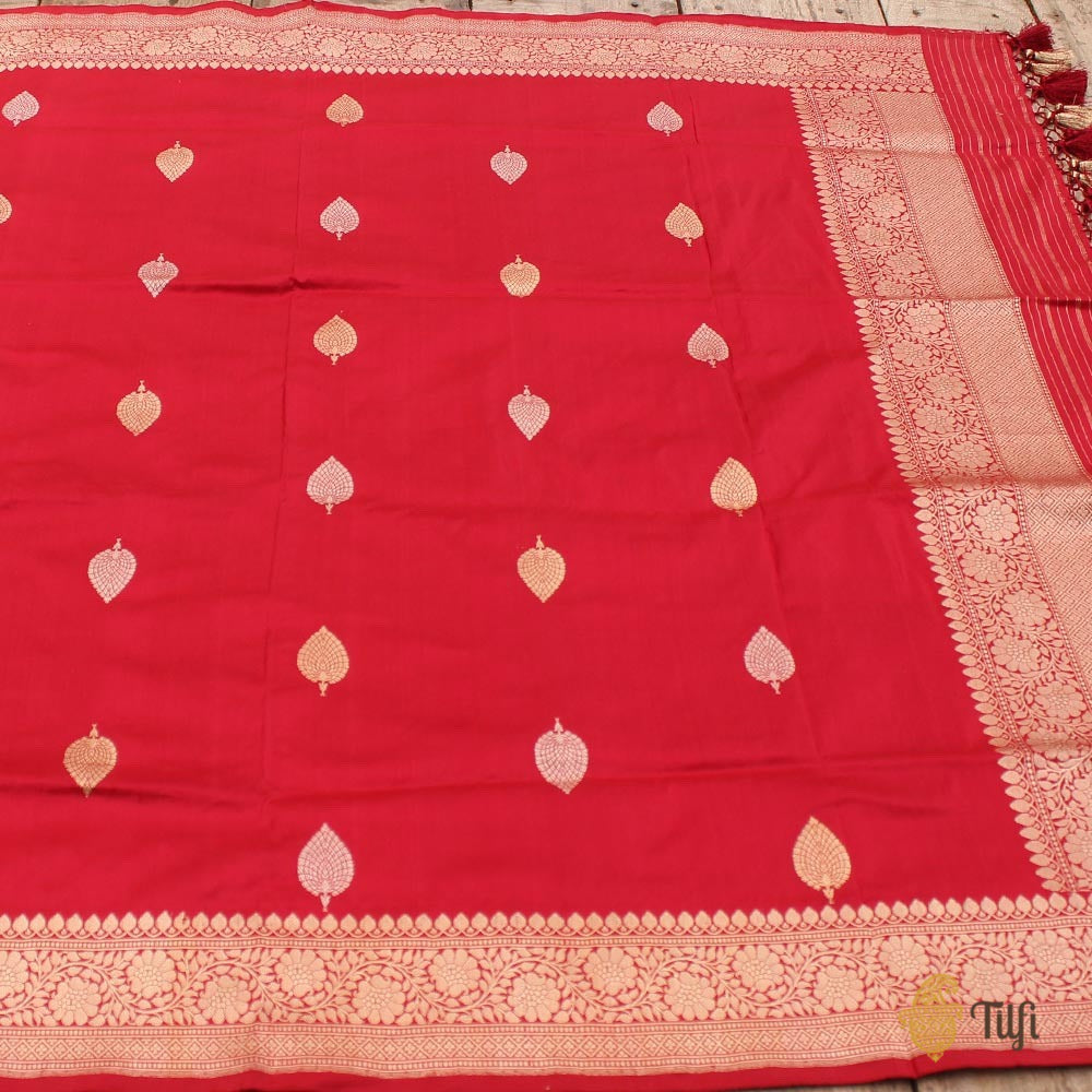 Red Pure Katan Silk Banarasi Handloom Dupatta