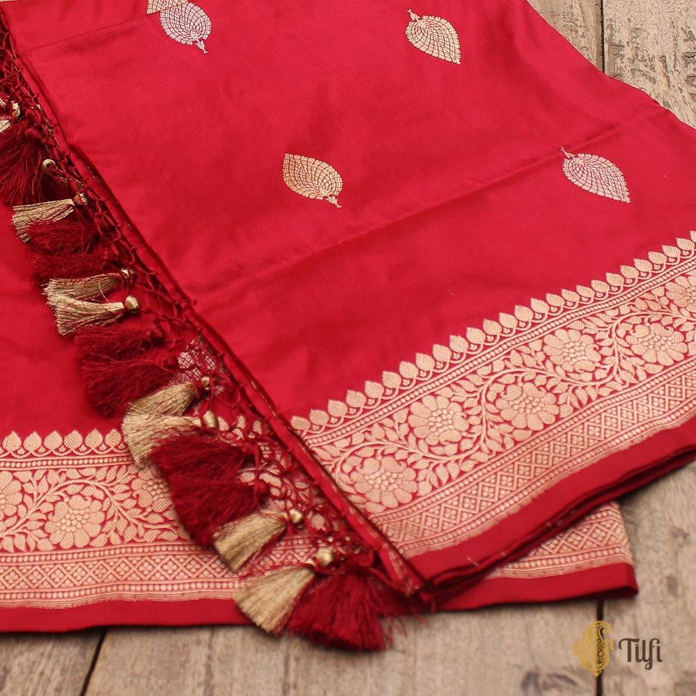 Red Pure Katan Silk Banarasi Handloom Dupatta