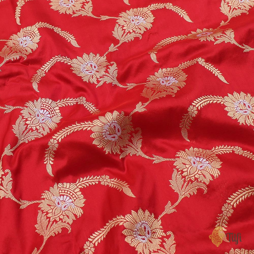 Red Pure Katan Silk Kadwa Jangla Handloom Dupatta