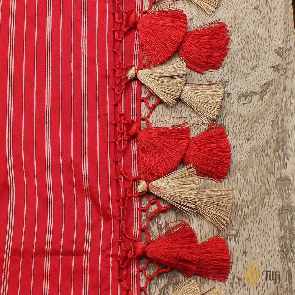 Red Pure Katan Silk Kadwa Jangla Handloom Dupatta