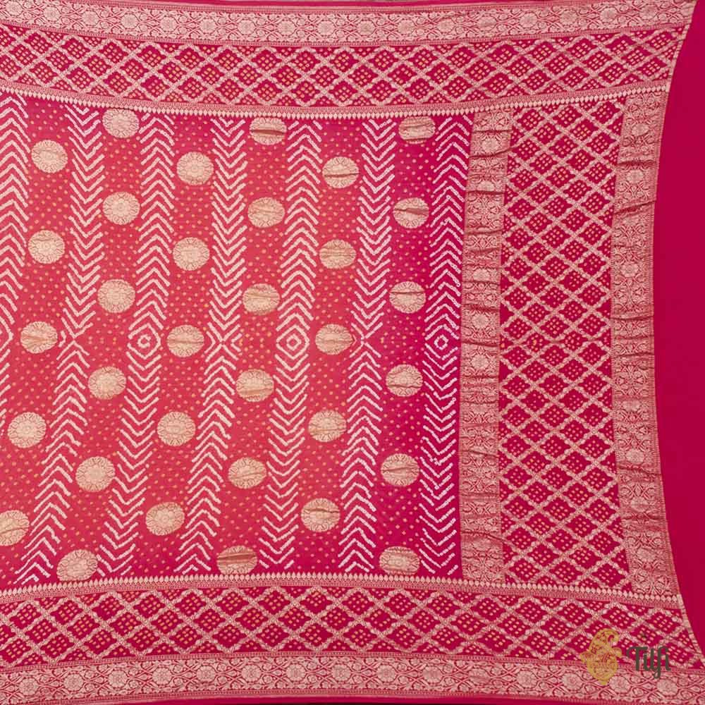 Pink Pure Georgette Banarasi Handloom Bandhani Dupatta