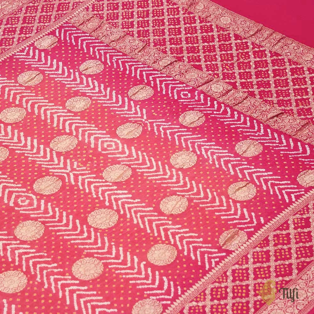 Pink Pure Georgette Banarasi Handloom Bandhani Dupatta