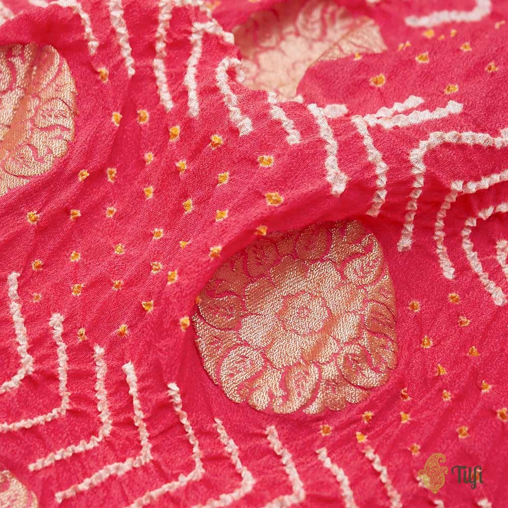 Pink Pure Georgette Banarasi Handloom Bandhani Dupatta