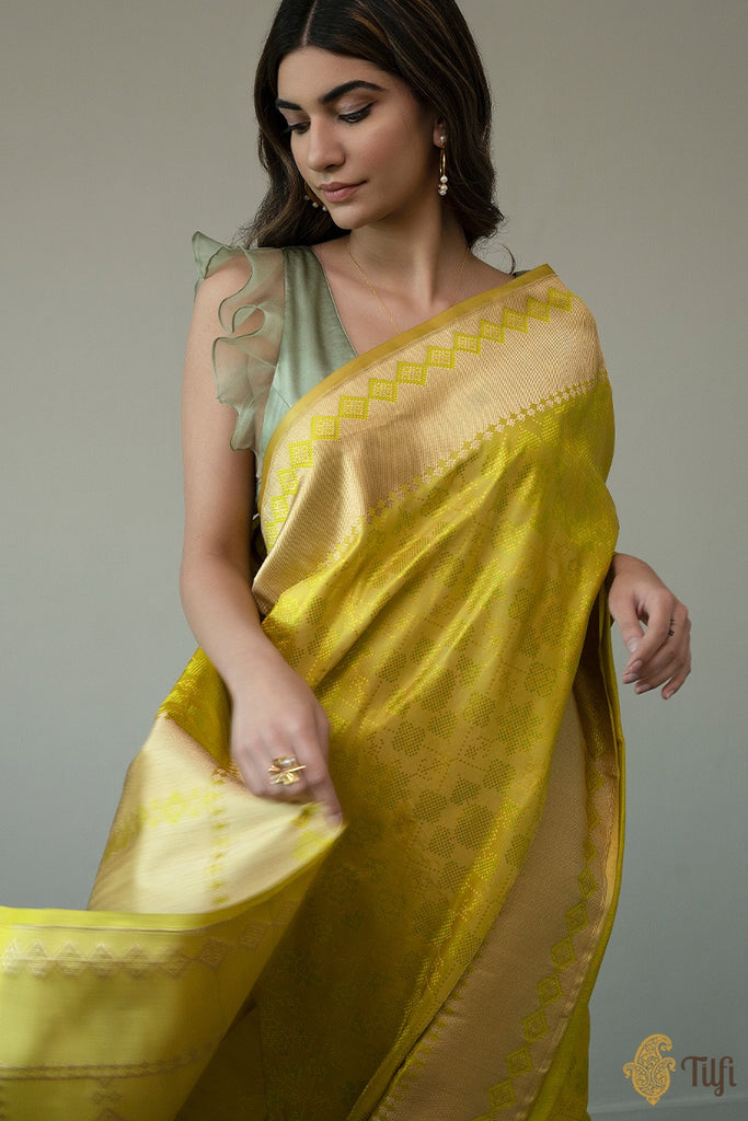 Buy Siyaram Fab Lemon Green And Blue Color Designer Saree With Unstitced  Blouse at Amazon.in