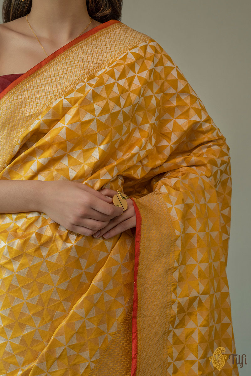 Yellow Pure Katan Silk Banarasi Handloom Saree