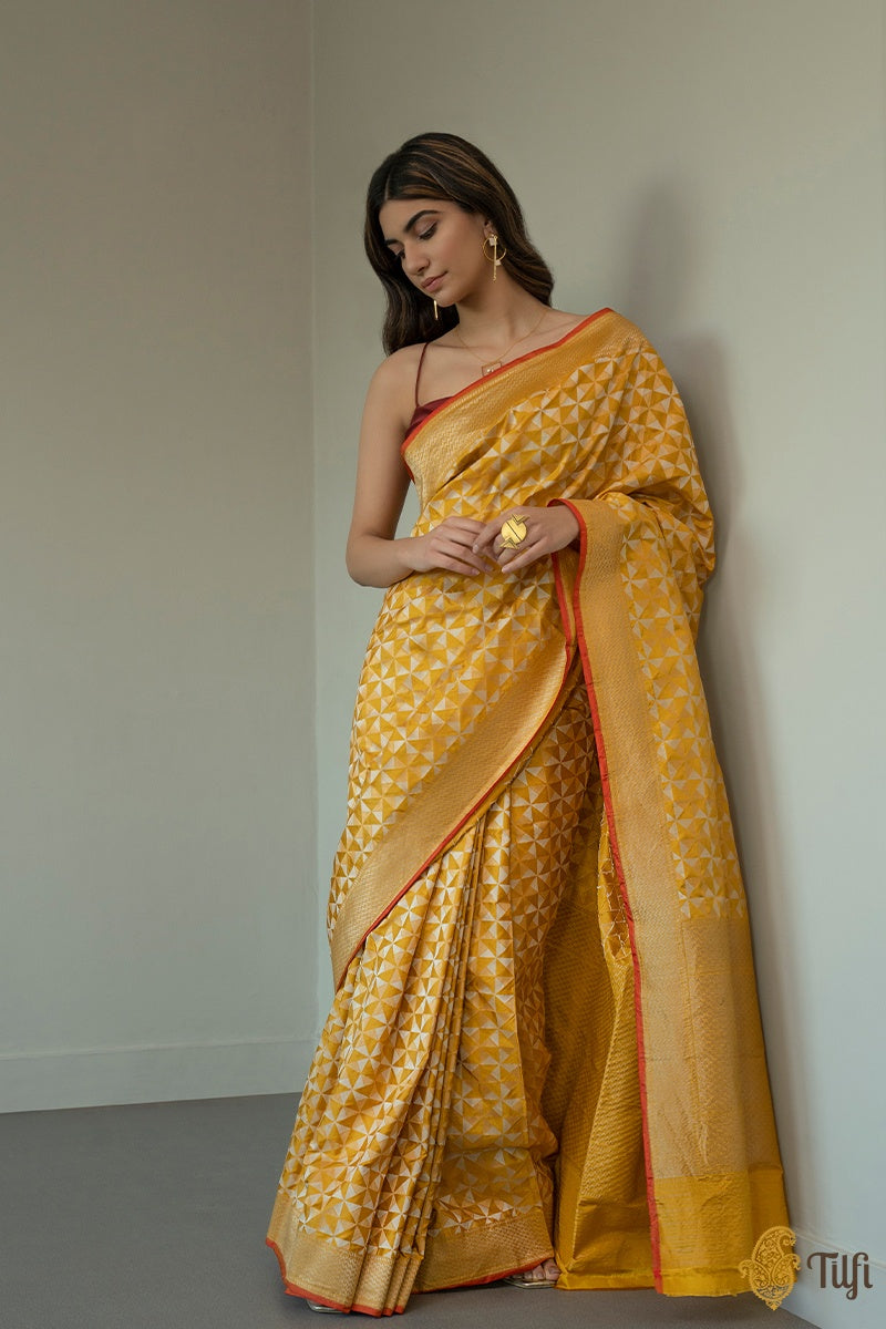 Yellow Pure Katan Silk Banarasi Handloom Saree