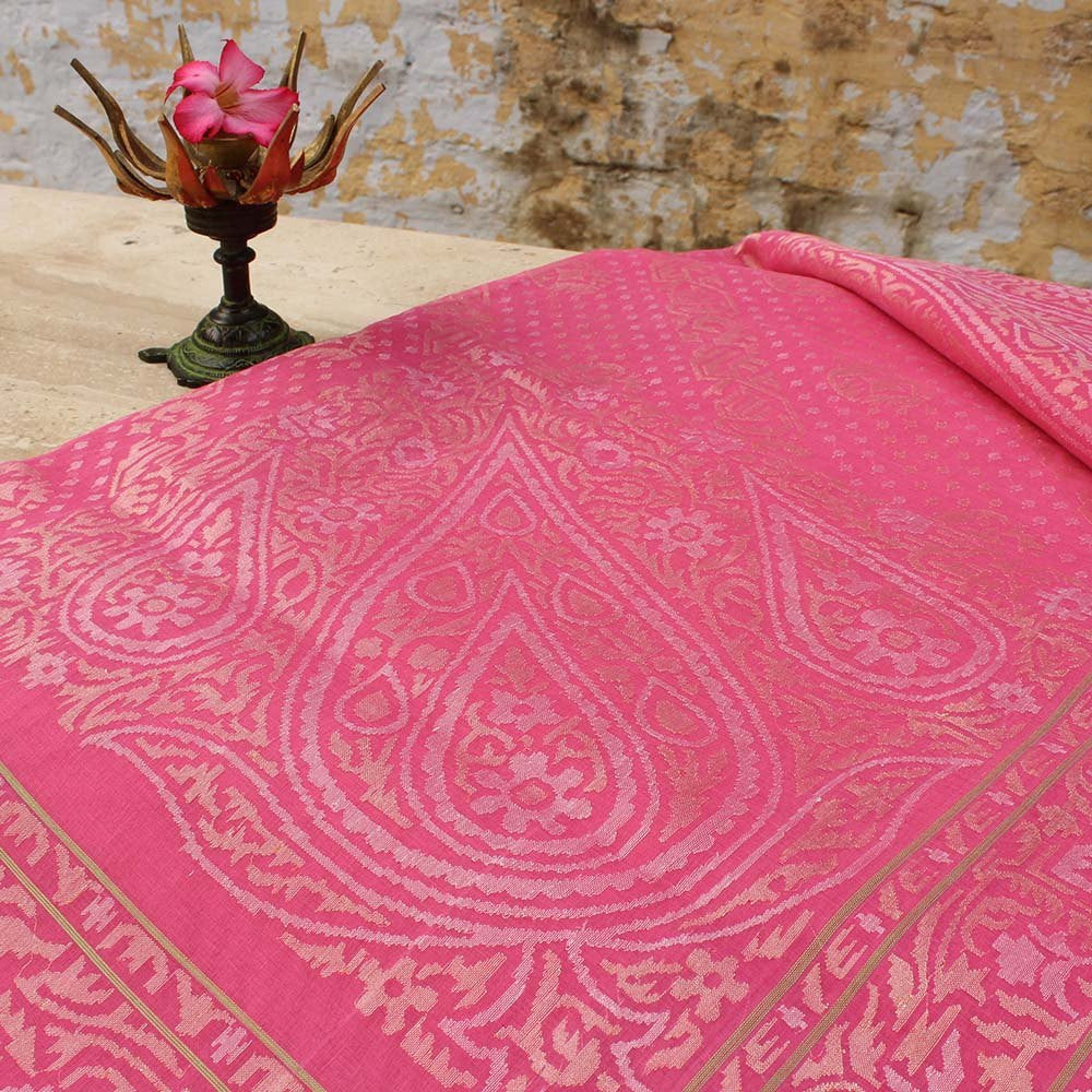 Pink Pure Kora Silk Real Zari Banarasi Handloom Saree - Tilfi