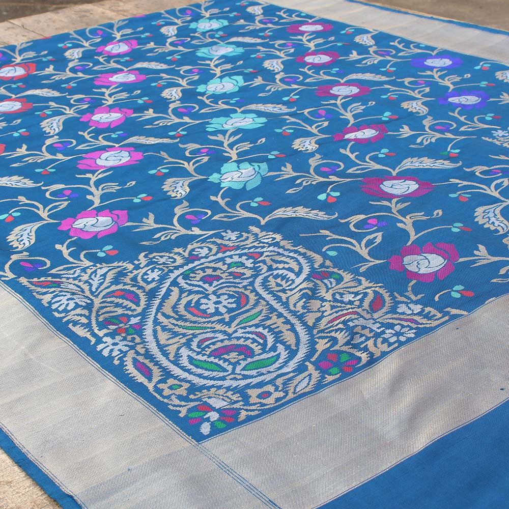 Blue Pure Katan Silk Real Zari Banarasi Handloom Saree - Tilfi