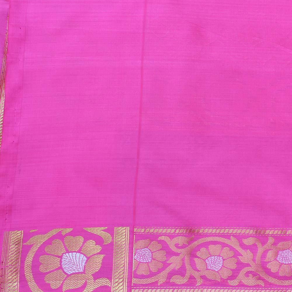 Parrot Green-Pink Pure Katan Silk Banarasi Handloom Saree