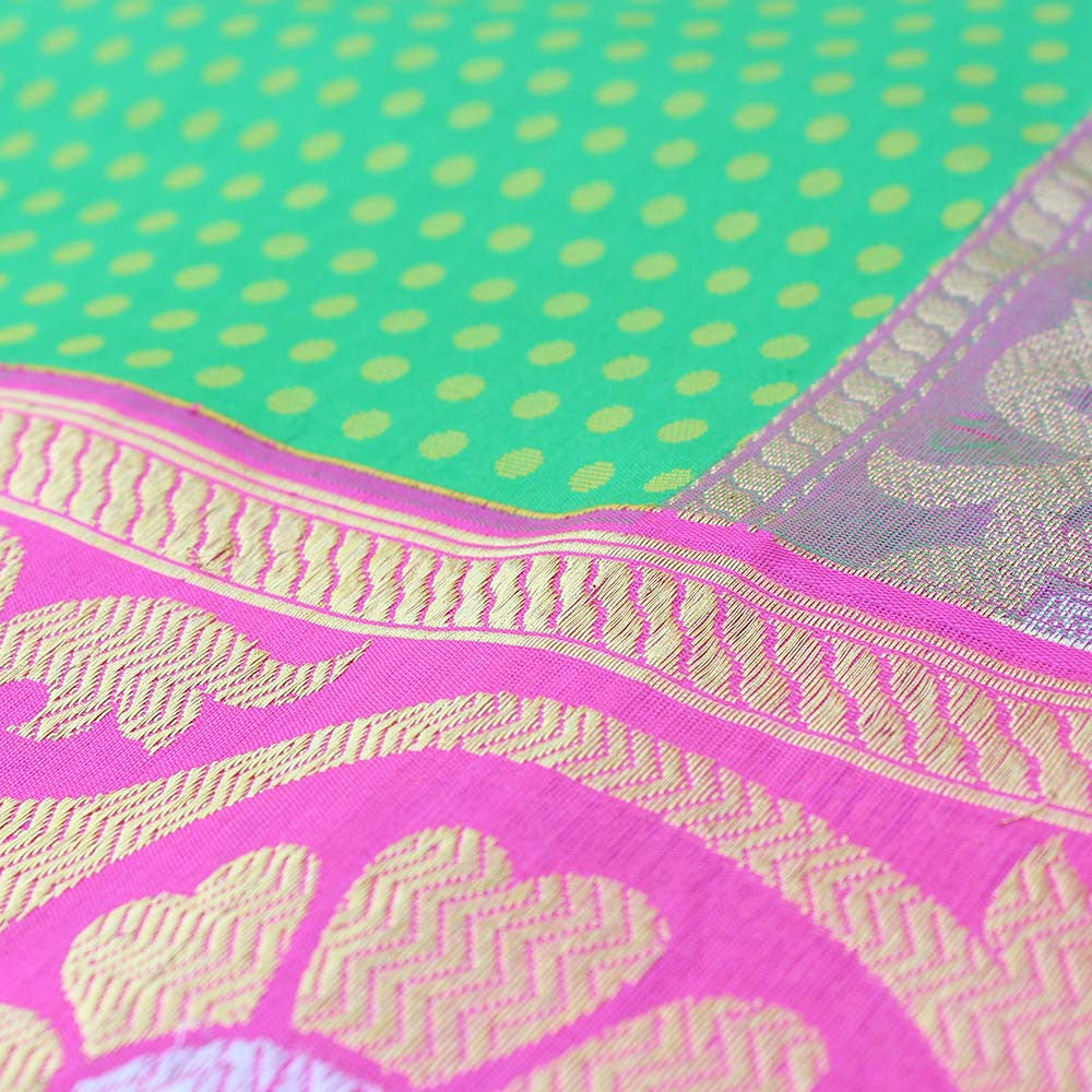 Parrot Green-Pink Pure Katan Silk Banarasi Handloom Saree - Tilfi