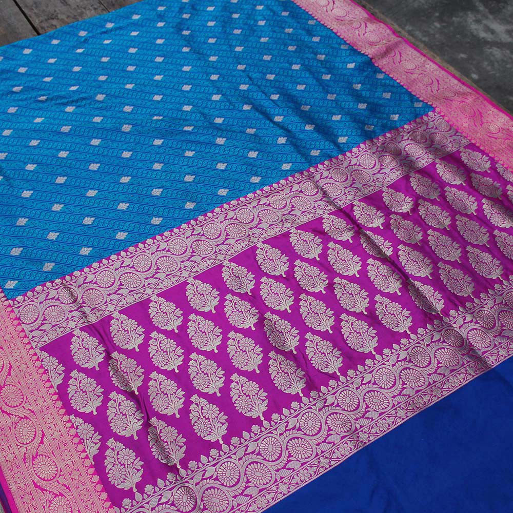 Blue Pure Katan Silk Banarasi Handloom Saree - Tilfi