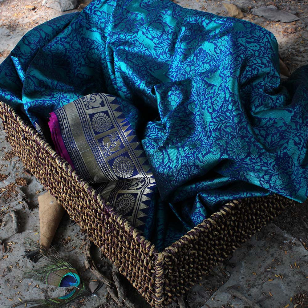 Royal Blue Pure Katan Silk Banarasi Handloom Saree