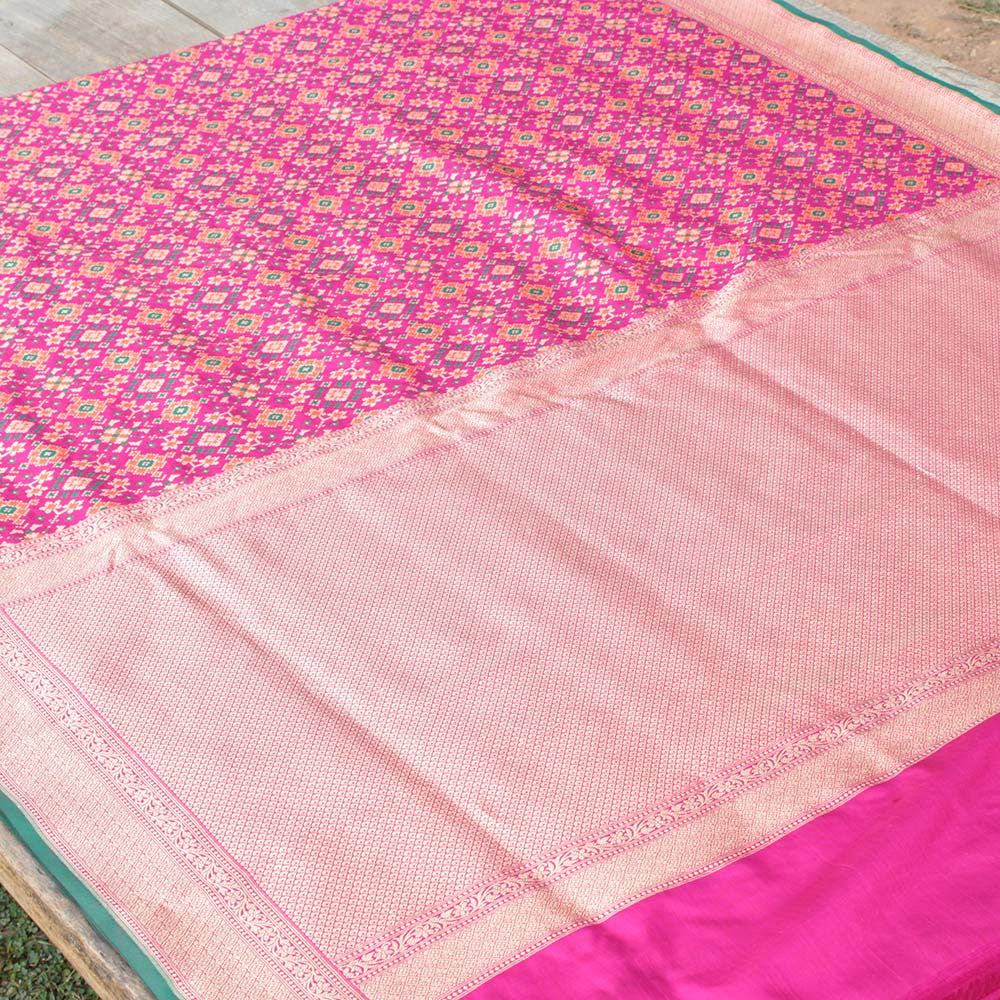 Pink Pure Katan Silk Banarasi Patola Handloom Saree - Tilfi