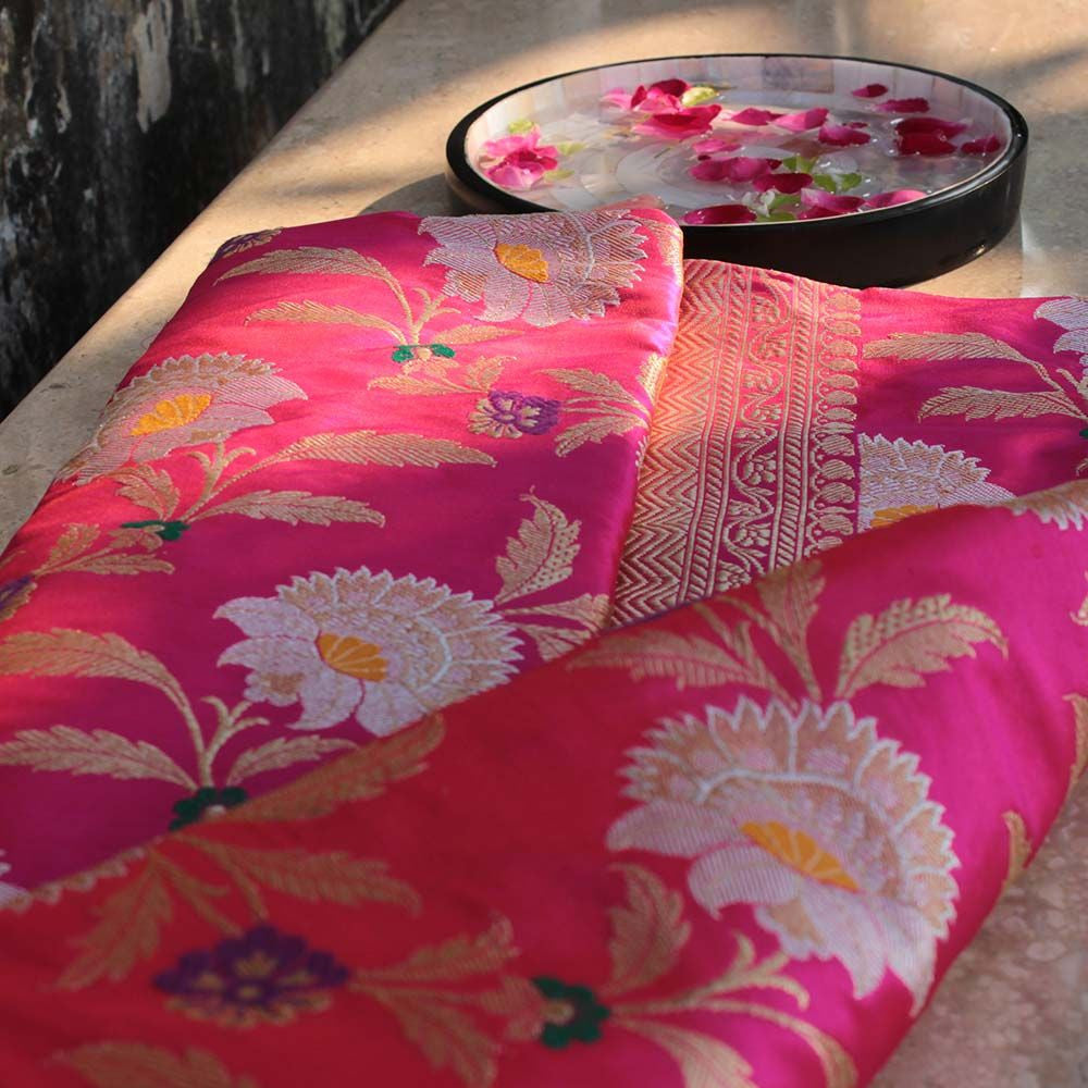 Orange Rose-Pink Pure Katan Silk Banarasi Handloom Saree - Tilfi