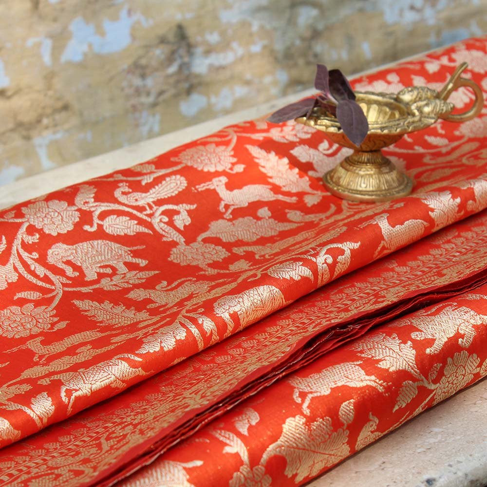 Orange Pure Katan Silk Banarasi Handloom Saree - Tilfi