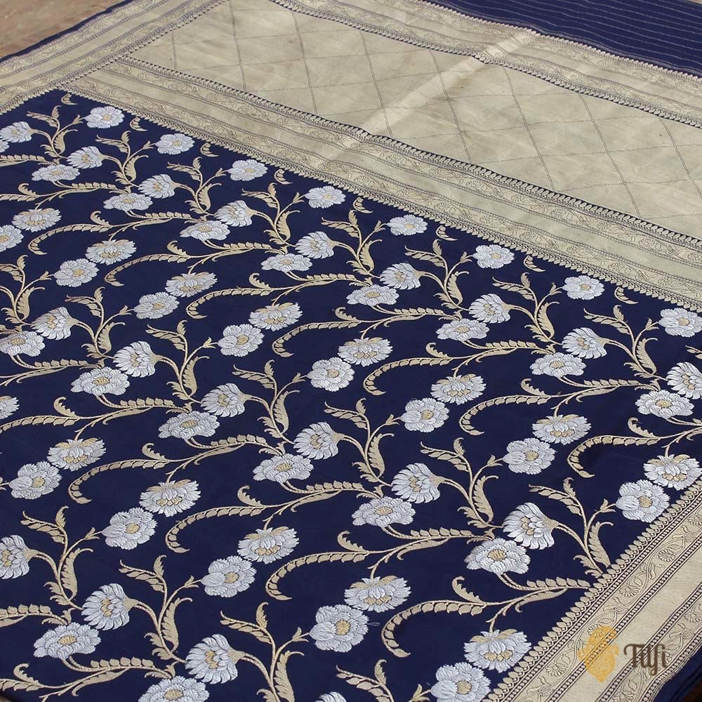 Navy Blue Pure Katan Silk Banarasi Handloom Saree