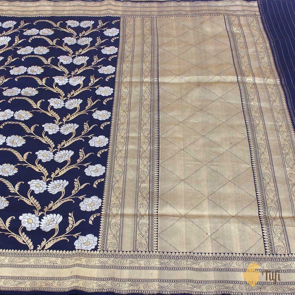 Navy Blue Pure Katan Silk Banarasi Handloom Saree