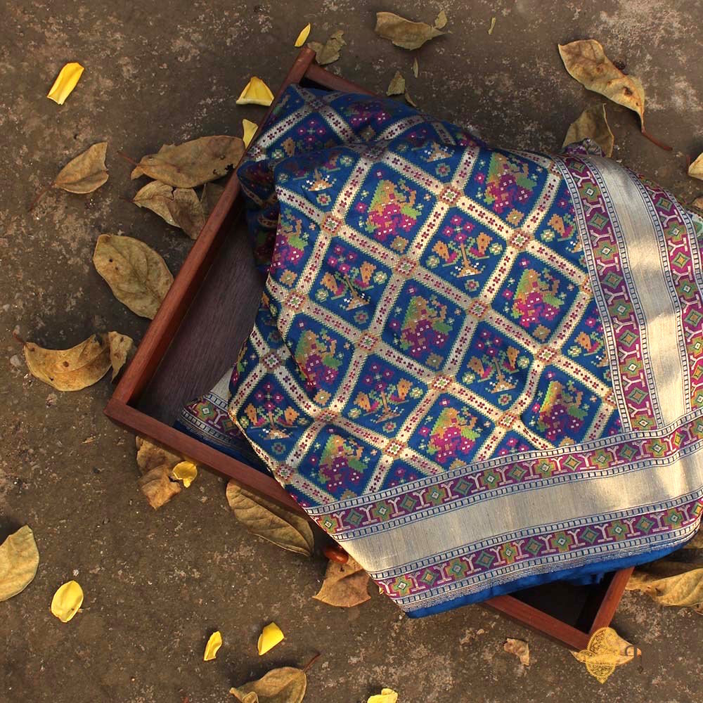 Royal Blue Pure Katan Silk Banarasi Patola Handloom Saree