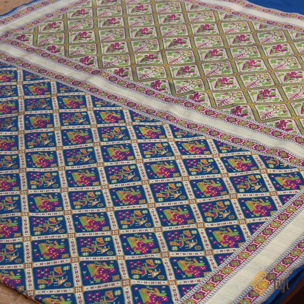 Royal Blue Pure Katan Silk Banarasi Patola Handloom Saree