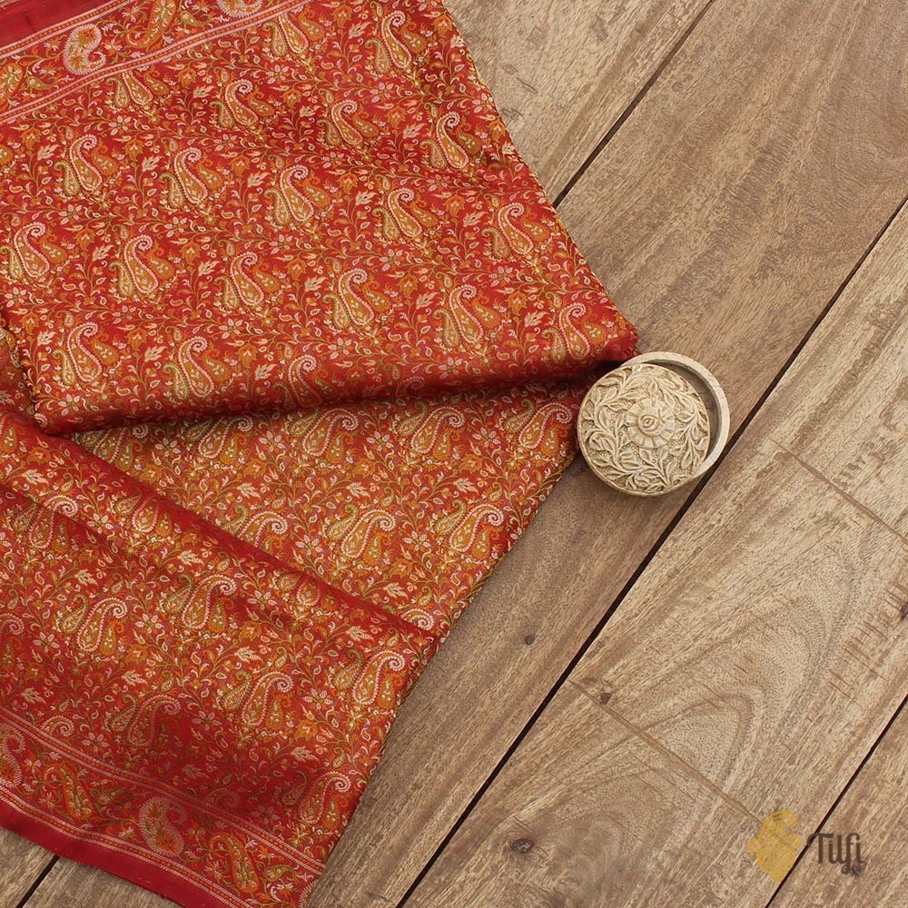 Maroon Pure Soft Satin Silk Tanchoi Jamawar Banarasi Handloom Saree