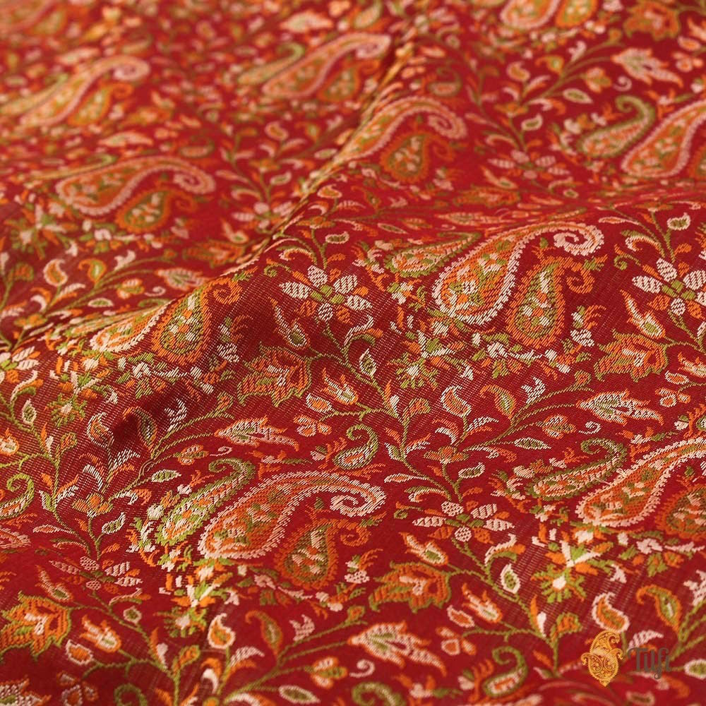 Maroon Pure Soft Satin Silk Tanchoi Jamawar Banarasi Handloom Saree