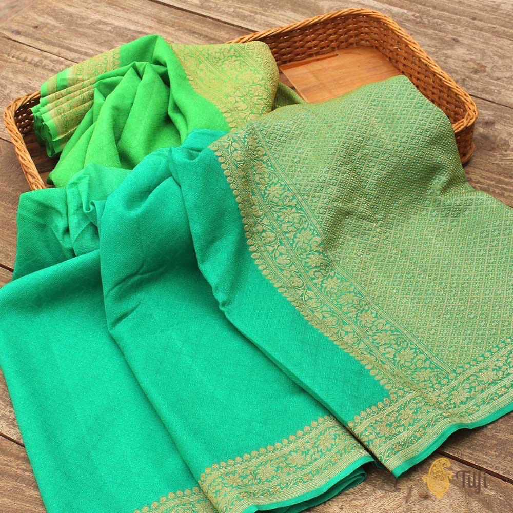 Banarasee Handwoven Semi-Chiffon Saree With Zari Jaal Work & Floral Bo