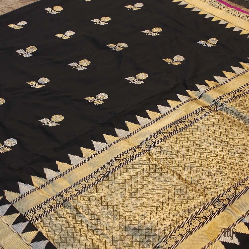 Black Pure Katan Silk Banarasi Handloom Saree