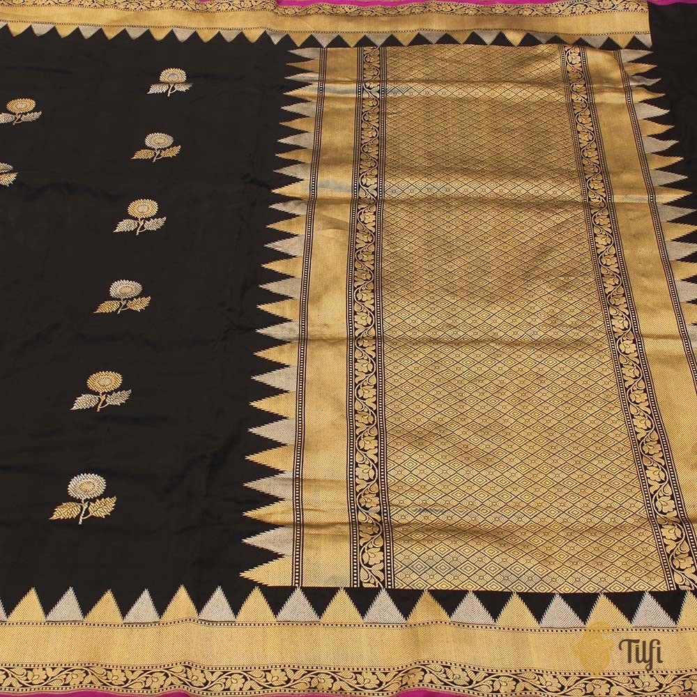 Black Pure Katan Silk Banarasi Handloom Saree