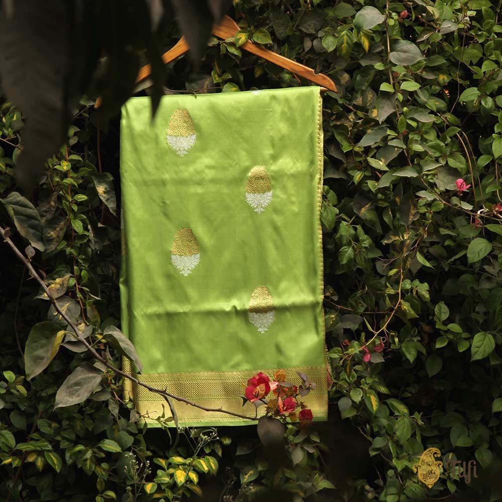 Pista Green Pure Katan Silk Handloom Banarasi Saree